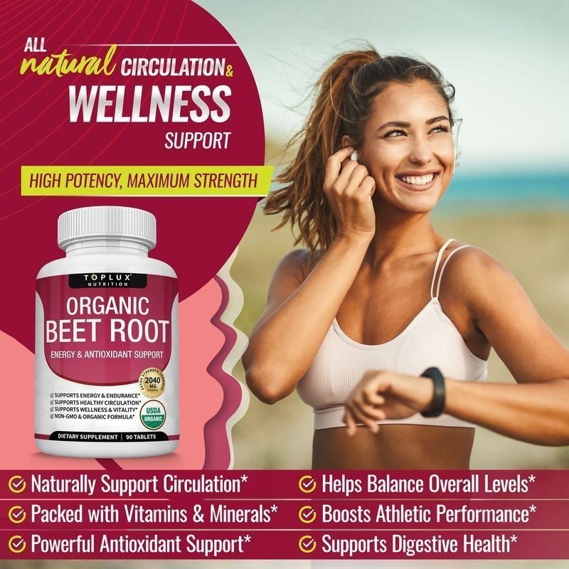 TopLux Root Beet 2040mg 90ct Pills Energy Circulation Antioxidant Support