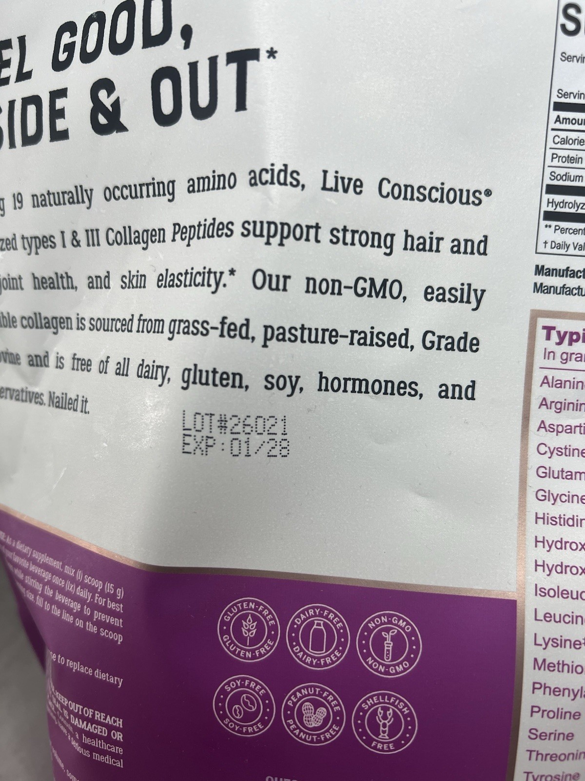 Live Conscious Collagen Peptides Powder Unflavored Two Pack! 16 oz Exp 01/2028