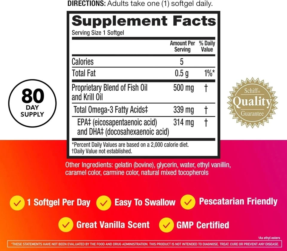 5 Pack MegaRed Advanced 4-in-1 Omega-3 500mg 80 Softgels Heart & Joint Support