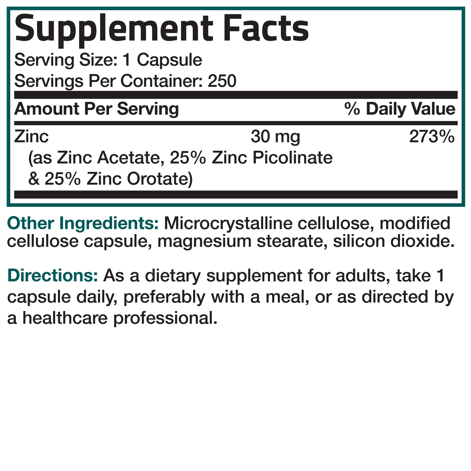 Bronson Zinc Triple Play 30 mg Zinc Acetate, Picolinate & Orotate, 250 Capsules