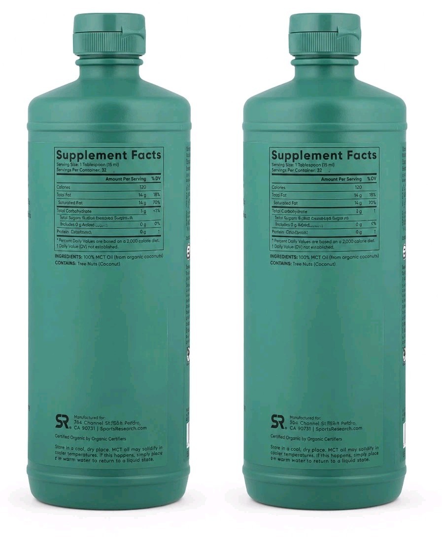 X2 – 32 Oz = 64 Oz MCT Oil Organic Coconuts C8 + C10 Sports Research Exp 2028