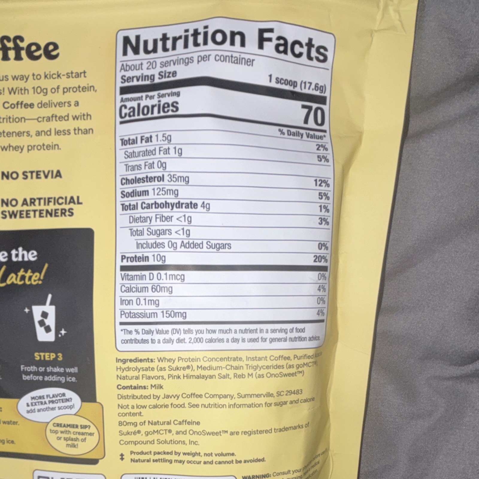 Javvy Original Protein Coffee Powder 12.4 oz No Added Sugar MCTs Prebiotics
