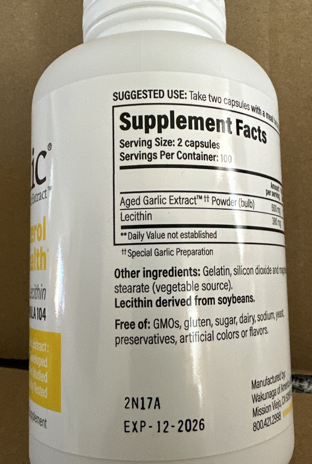 Kyolic Formula 104 Garlic Lecithin Cholesterol Capsules -200 Count. Exp 12/2026