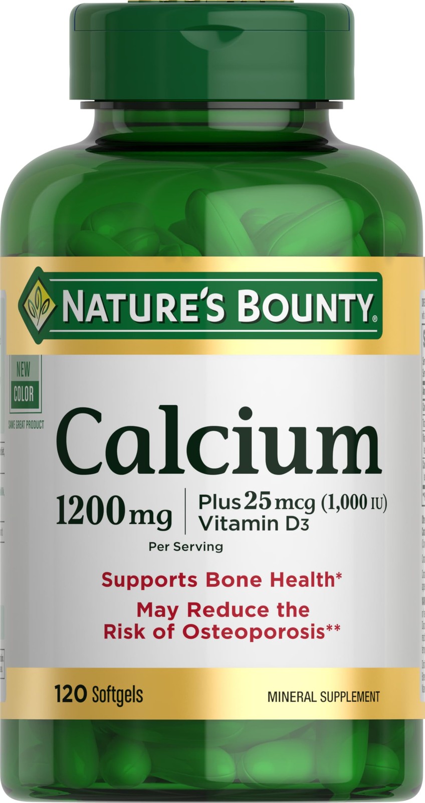 Nature’s Bounty Calcium 1200 mg with 1000 IU 120 Count (Pack of 1), Green