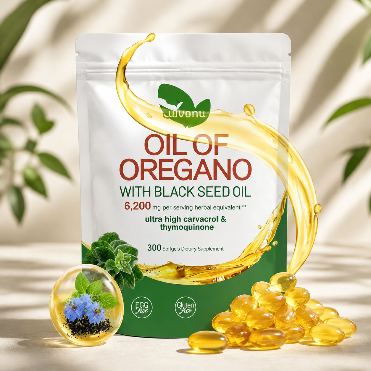 Oil of Oregano & Black Seed Oil – 6200mg, High Carvacrol & Thymoquinone Softgels