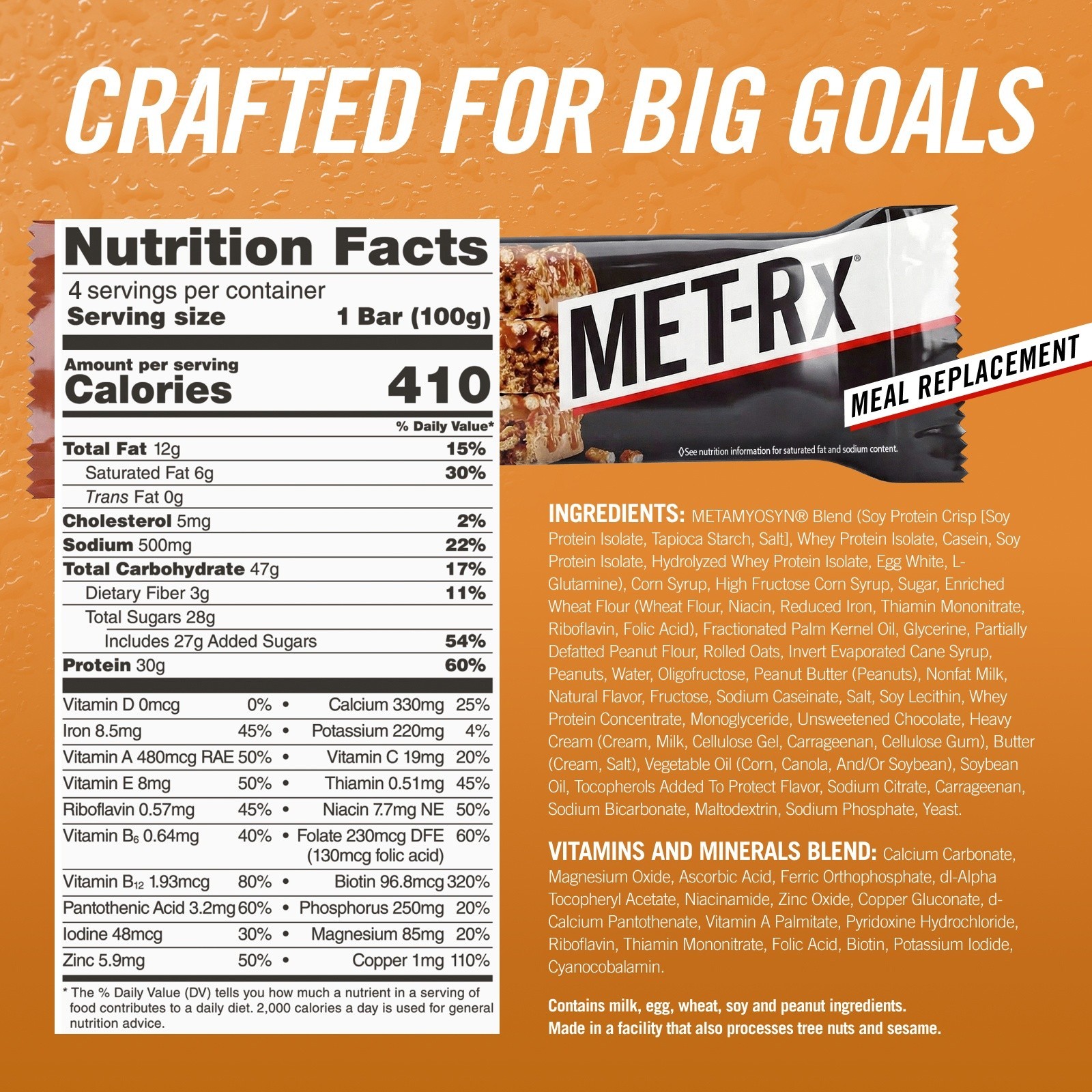 (3 pack) MET-Rx Big 100 High Protein Meal Replacement Bars, Peanut Butter Pretze