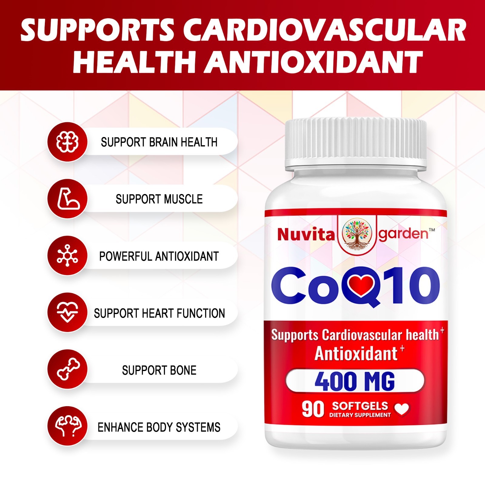 CoQ10 400mg Dietary Supplement, 90 Softgels, Antioxidant Support, Made in the US