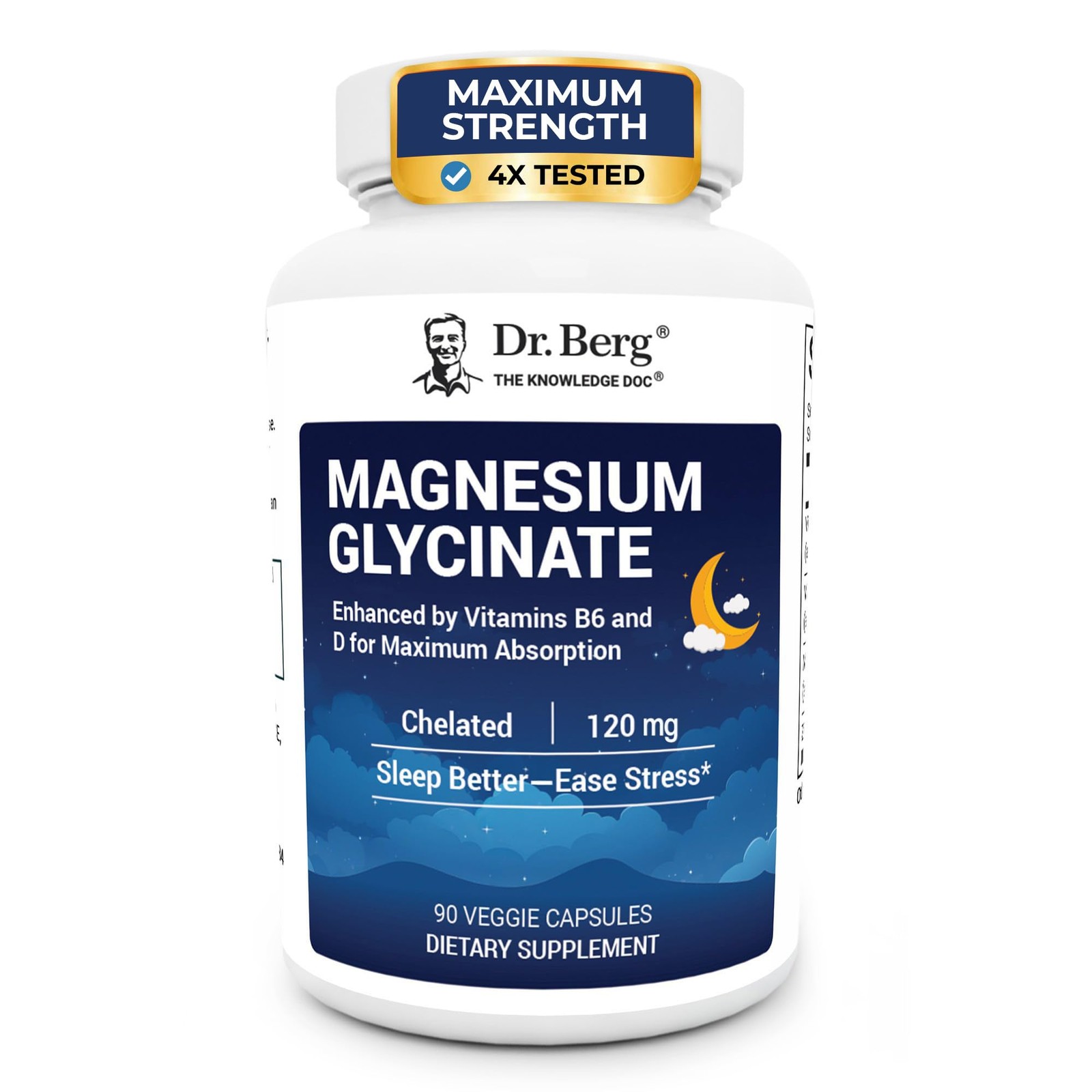 Dr. Berg Magnesium Glycinate 90ct – 4-in-1 Chelated for 90 Count (Pack of 1)