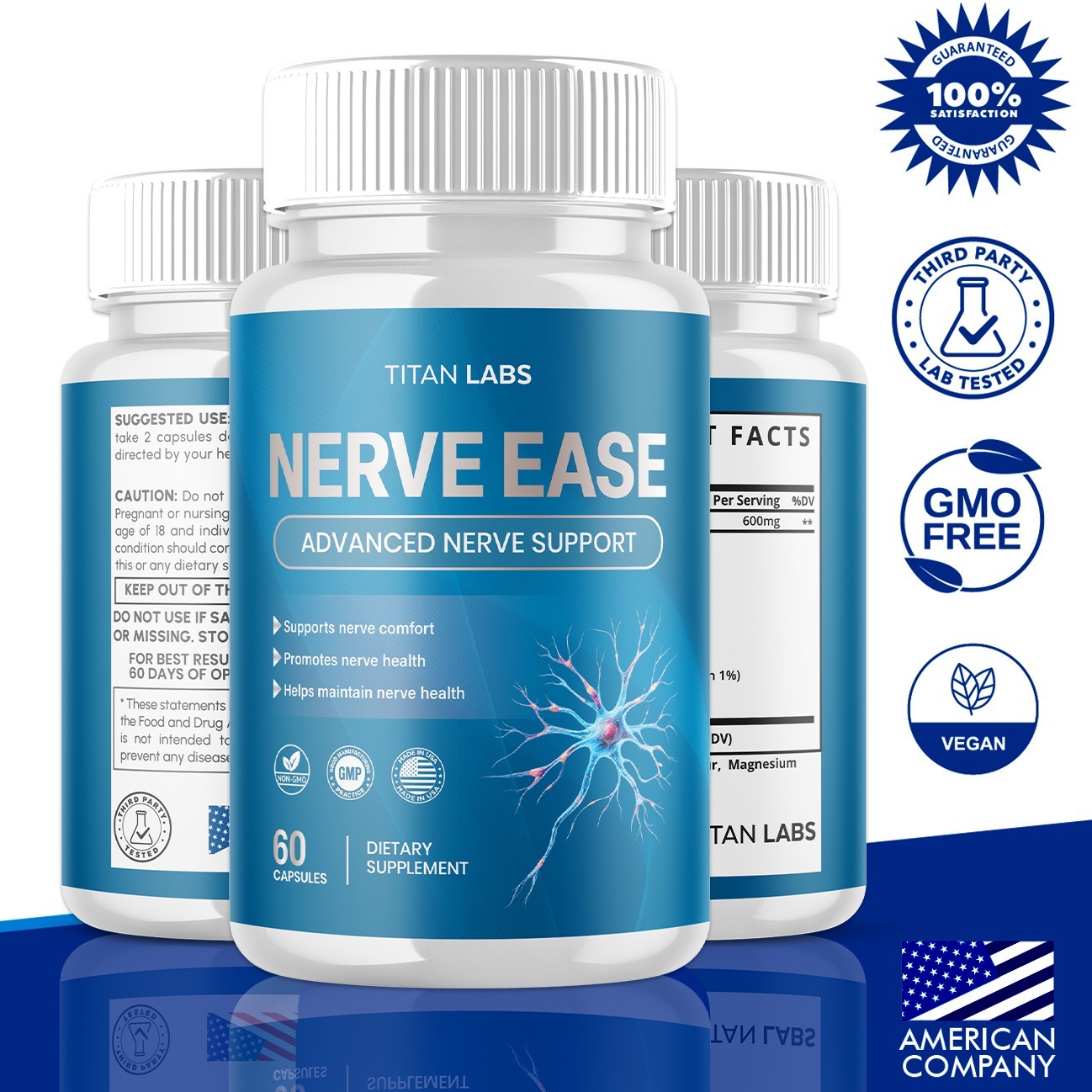 (1 Pack) Nerve Ease Nootropic Nerve Support Max Supplement NerveEase 60 Capsules