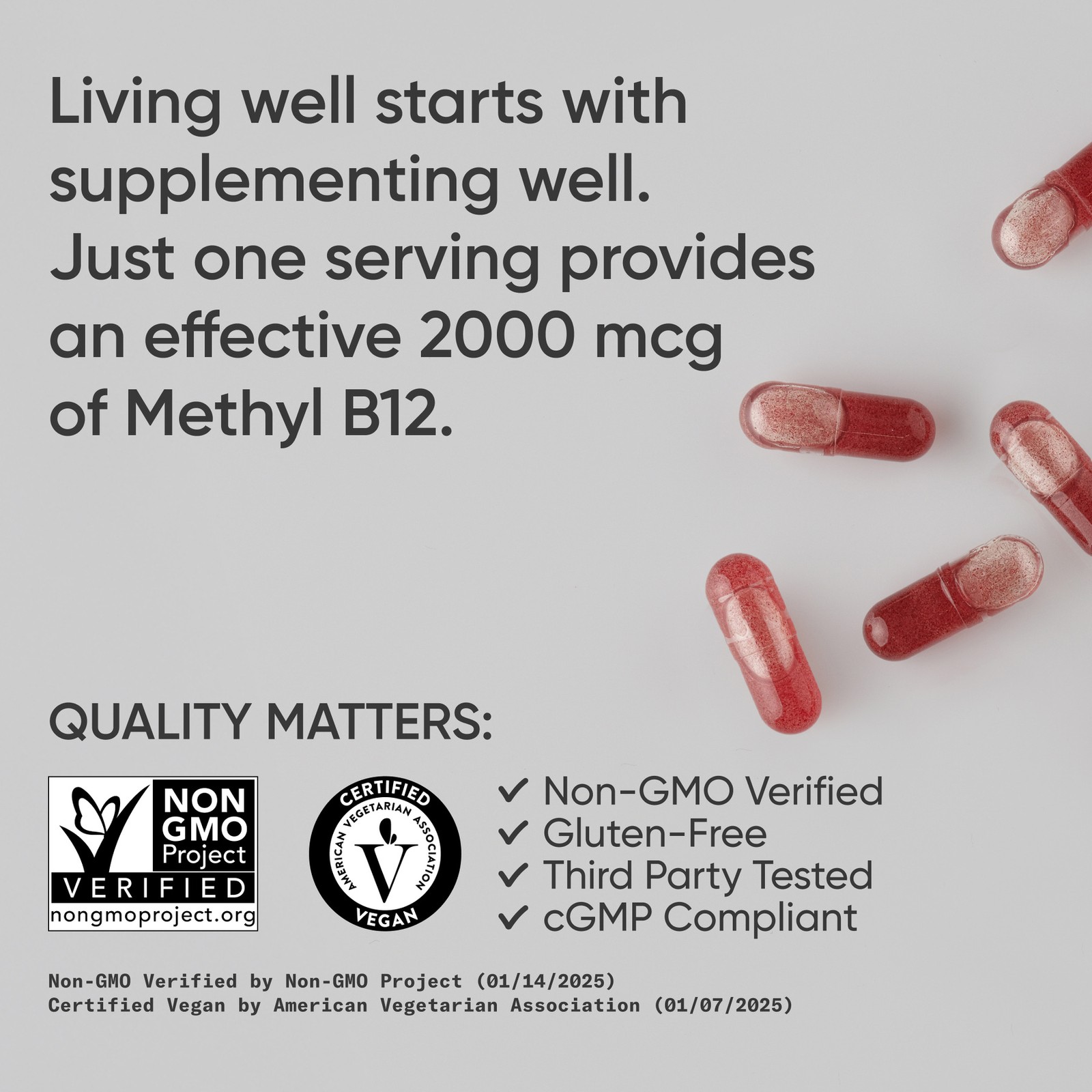 Methyl B12 2000mcg w/ MCT Oil for Energy Metabolism Support Plant Based 120 ct