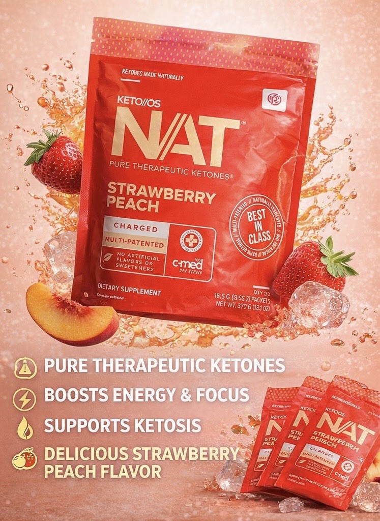 Pruvit Keto OS NAT Strawberry Peach Ketones Drink Mix – Energy & Focus | 20 Pack