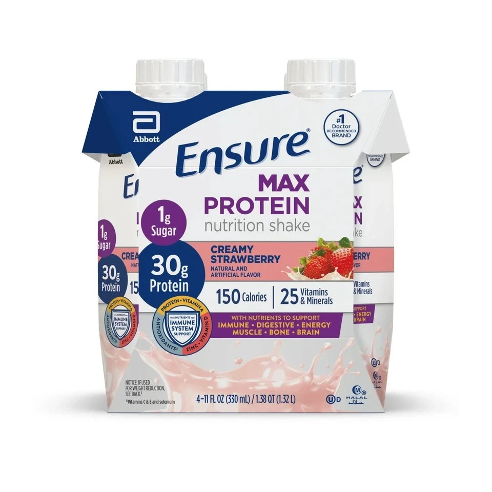Ensure Max Protein shake 30g protein creamy Strawberry 11 fl oz 4 Pack…..