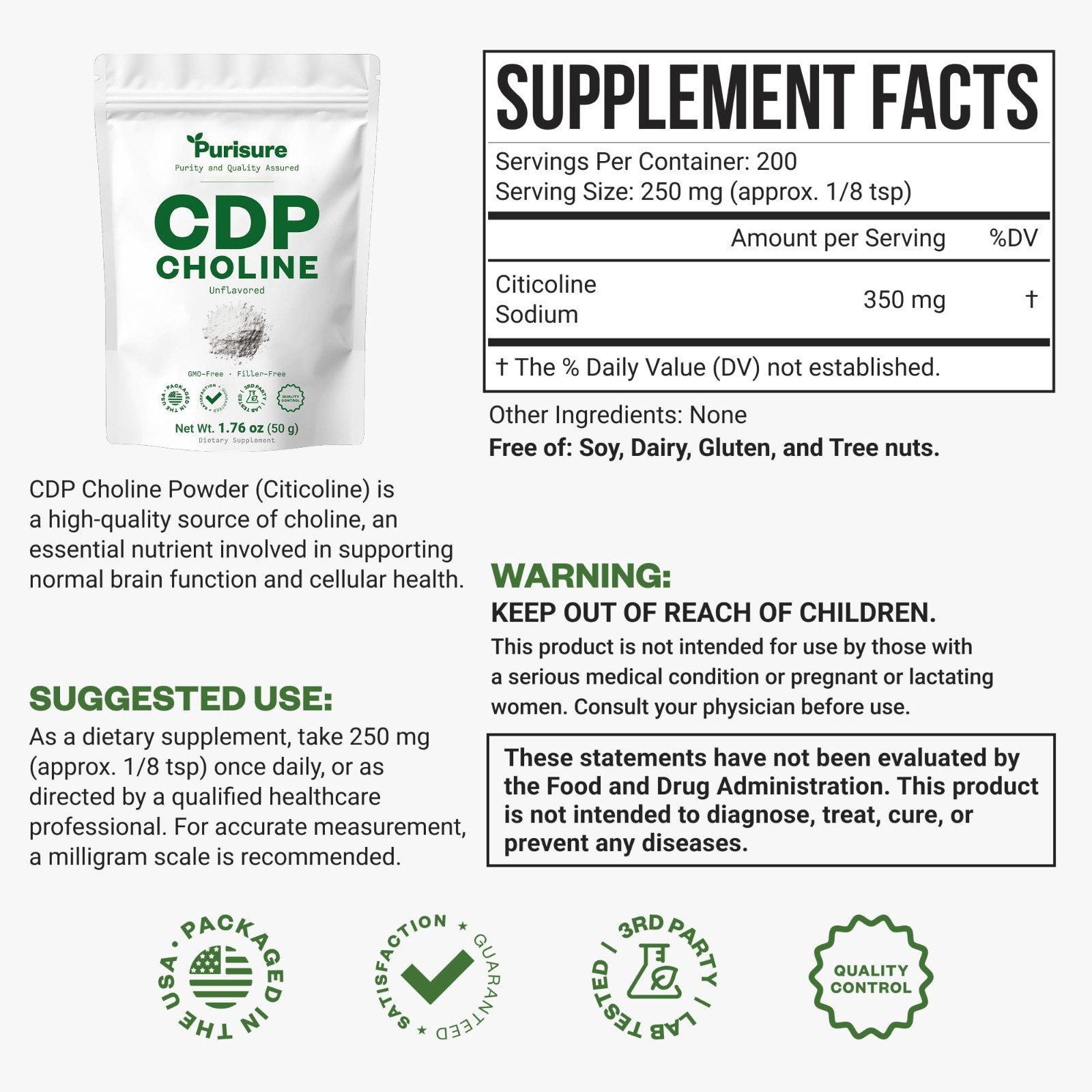 CDP Choline Powder 50g – Boost Focus, Attention & Energy | Citicoline for Cognit