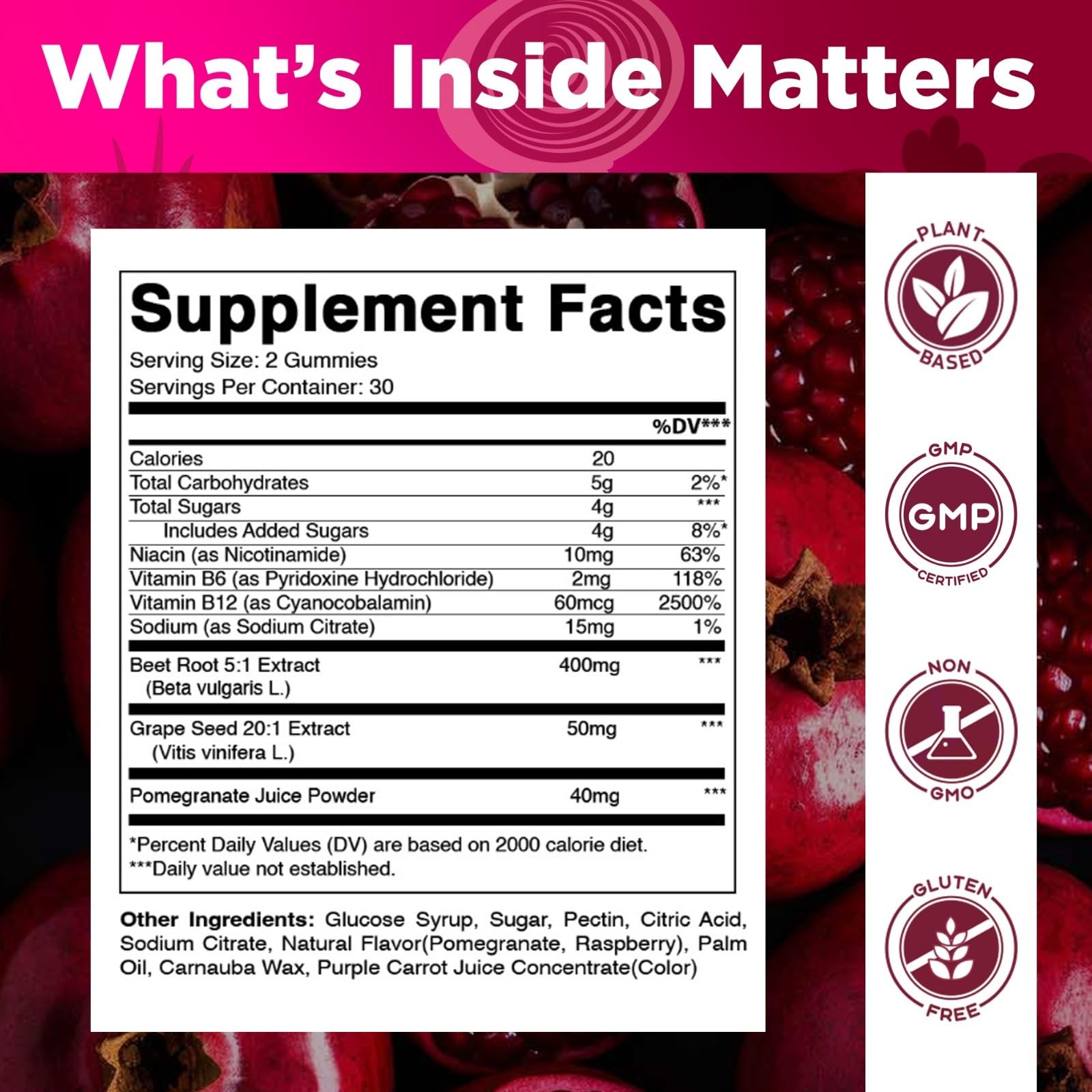 Vitamatic Beet Root Gummies with B6, B12, 60 Count (Pack of 1), No Color