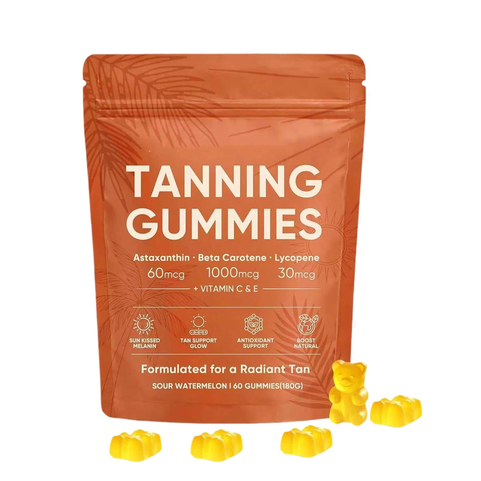 Skin Savanna Tanning Gummies, with Vitamin C & E, Astaxanthin, Beta Carotene & L