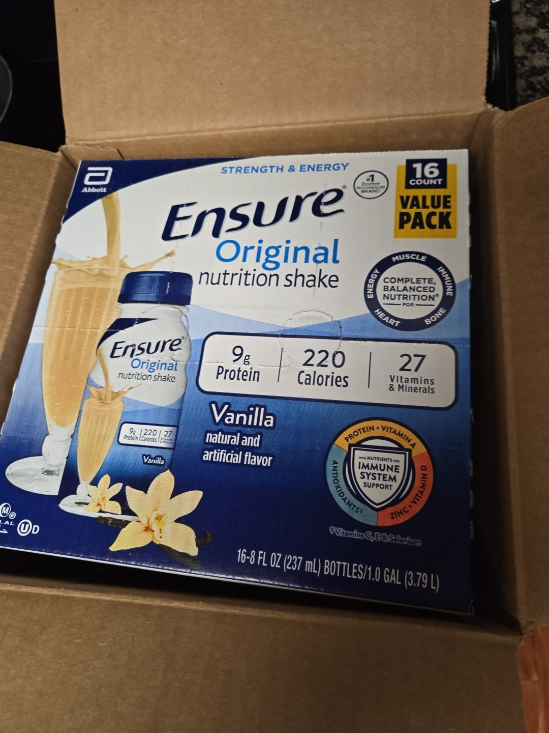 Ensure Original Nutrition Shake, 9g Protein, Vanilla, 8 fl oz – 16 Pack