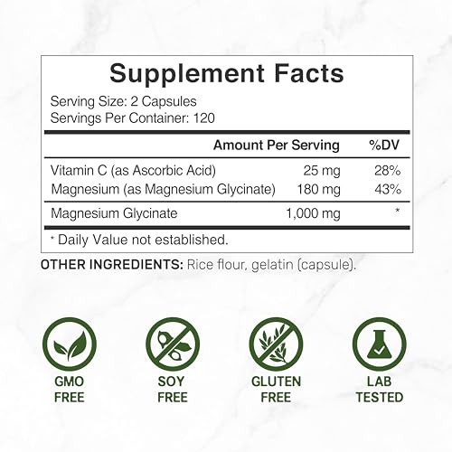 Magnesium Glycinate 500mg 240 Capsules Vitamin C Supplement
