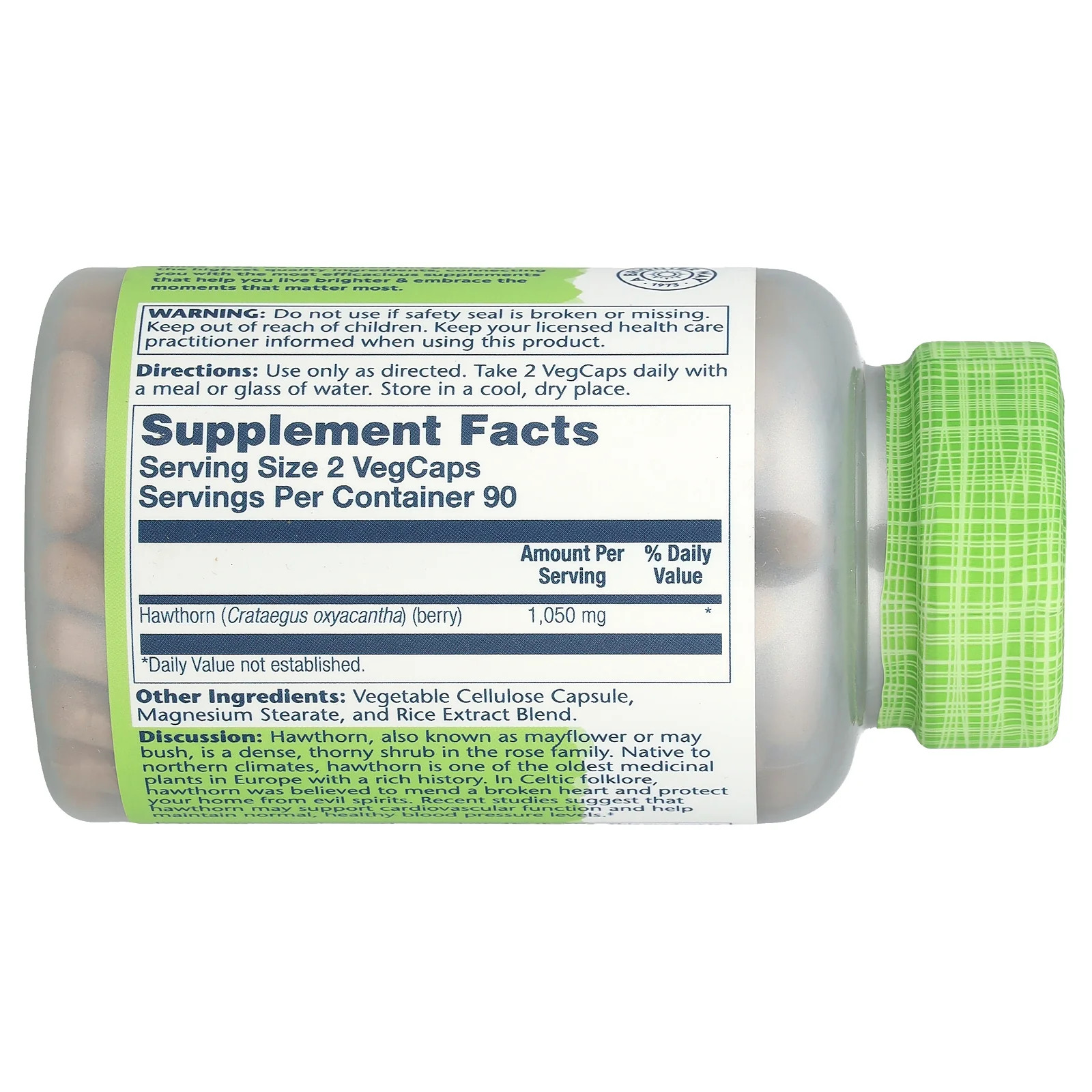 2 X Solaray, True Herbs, Hawthorn, 180 VegCaps (525 mg per Capsule)