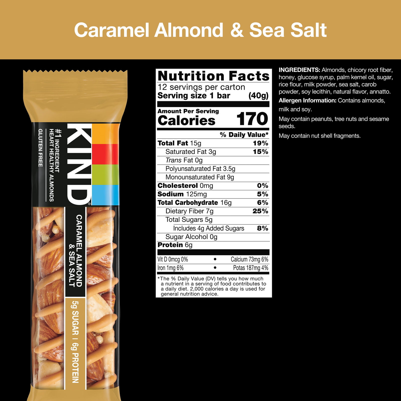 KIND Nut Bars, Caramel Almond & Sea Salt, 1.4 oz, 12 Count
