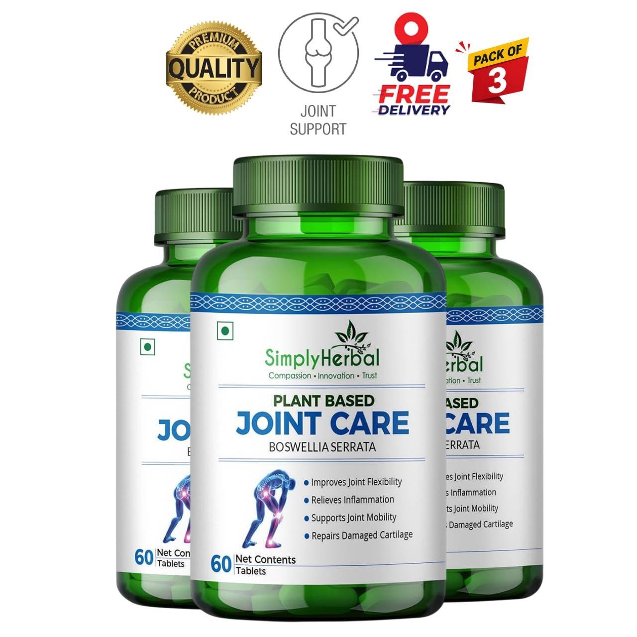 3 Pack S.imply Herbal Joint Care Tablets 60 Count