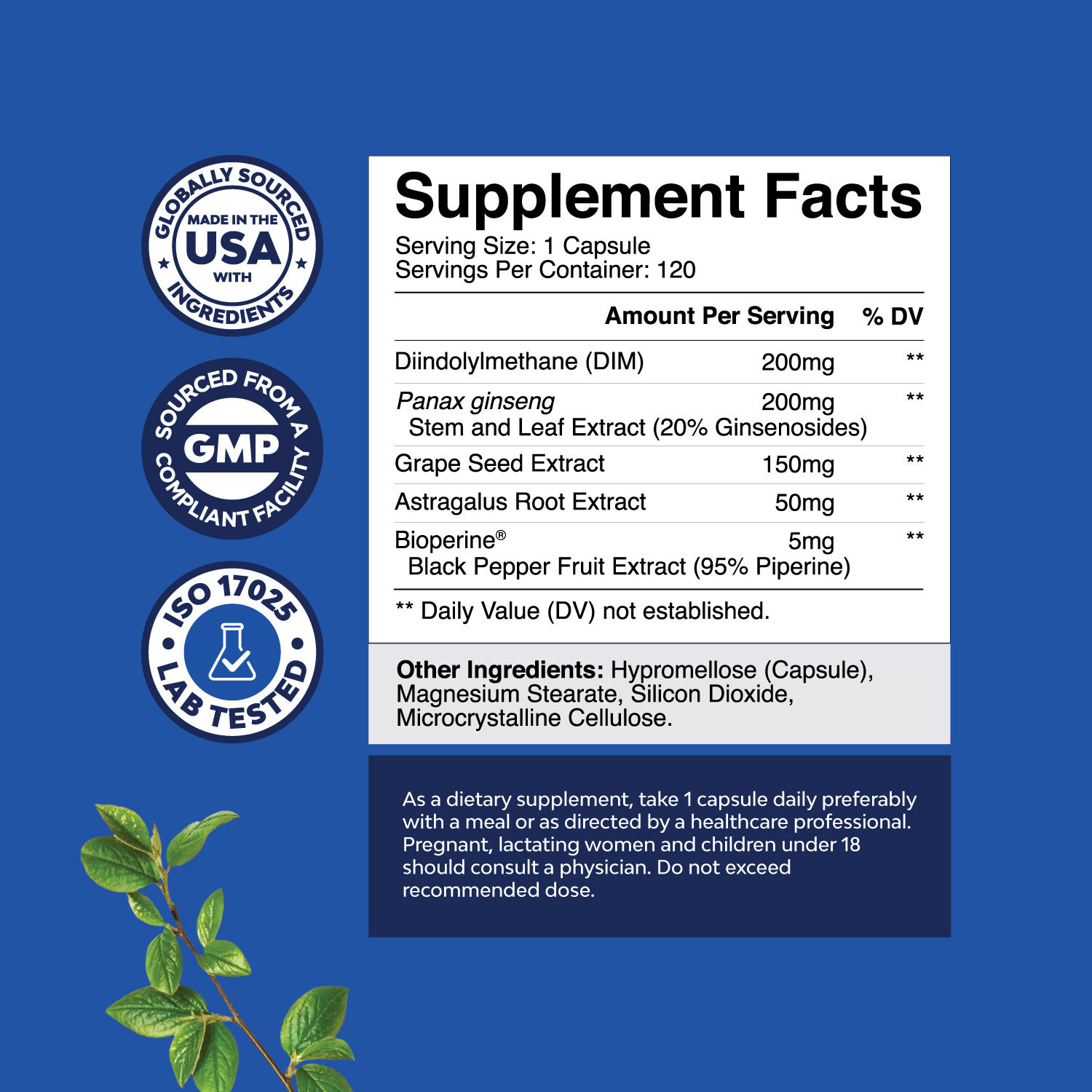 Advanced Diindolylmethane DIM Supplement for Men Estrogen Blocker Panax Ginseng
