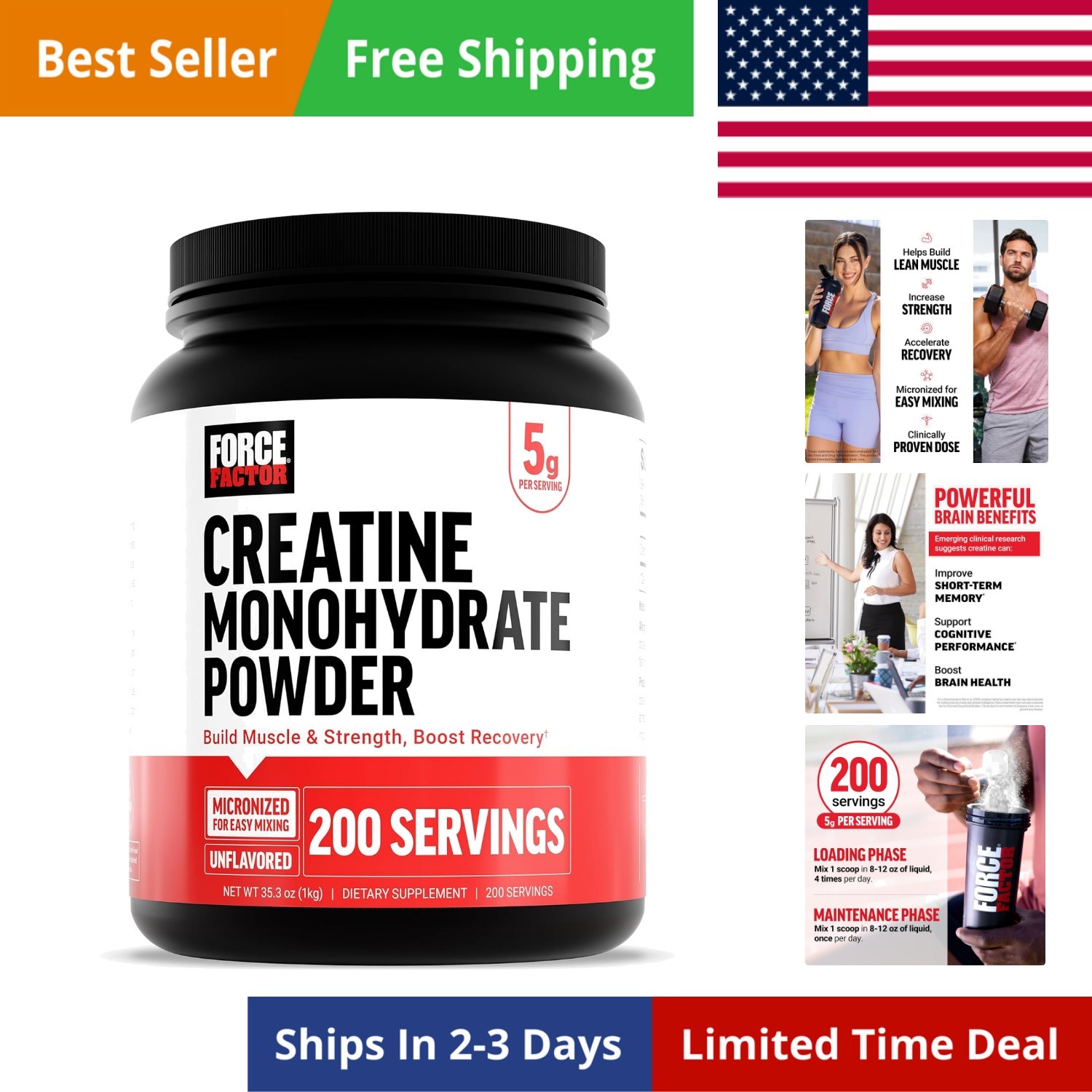 Creatine Monohydrate Powder, 5g Micronized Dose to Support Muscle Growth, Str…
