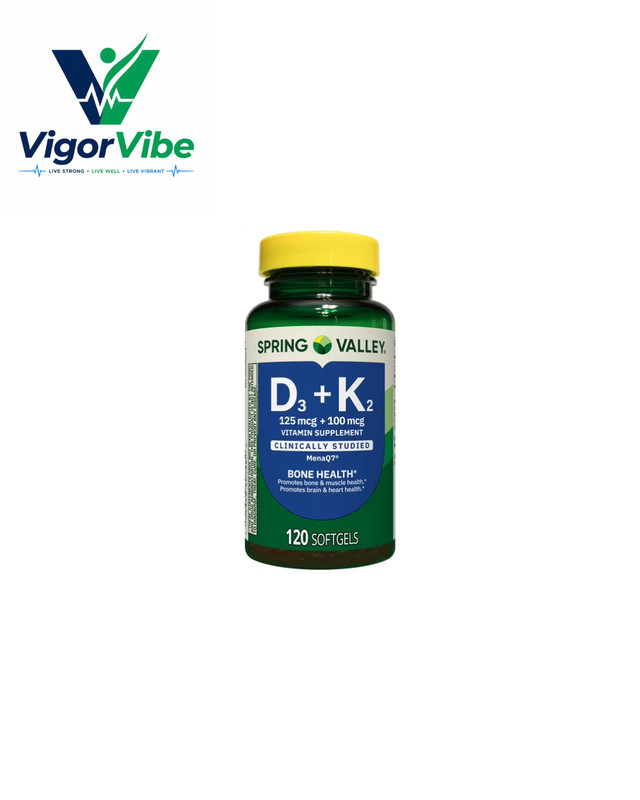 Spring Valley D3 125 mcg + K2 (100 mcg) for Bone Health Softgels, 120 Count