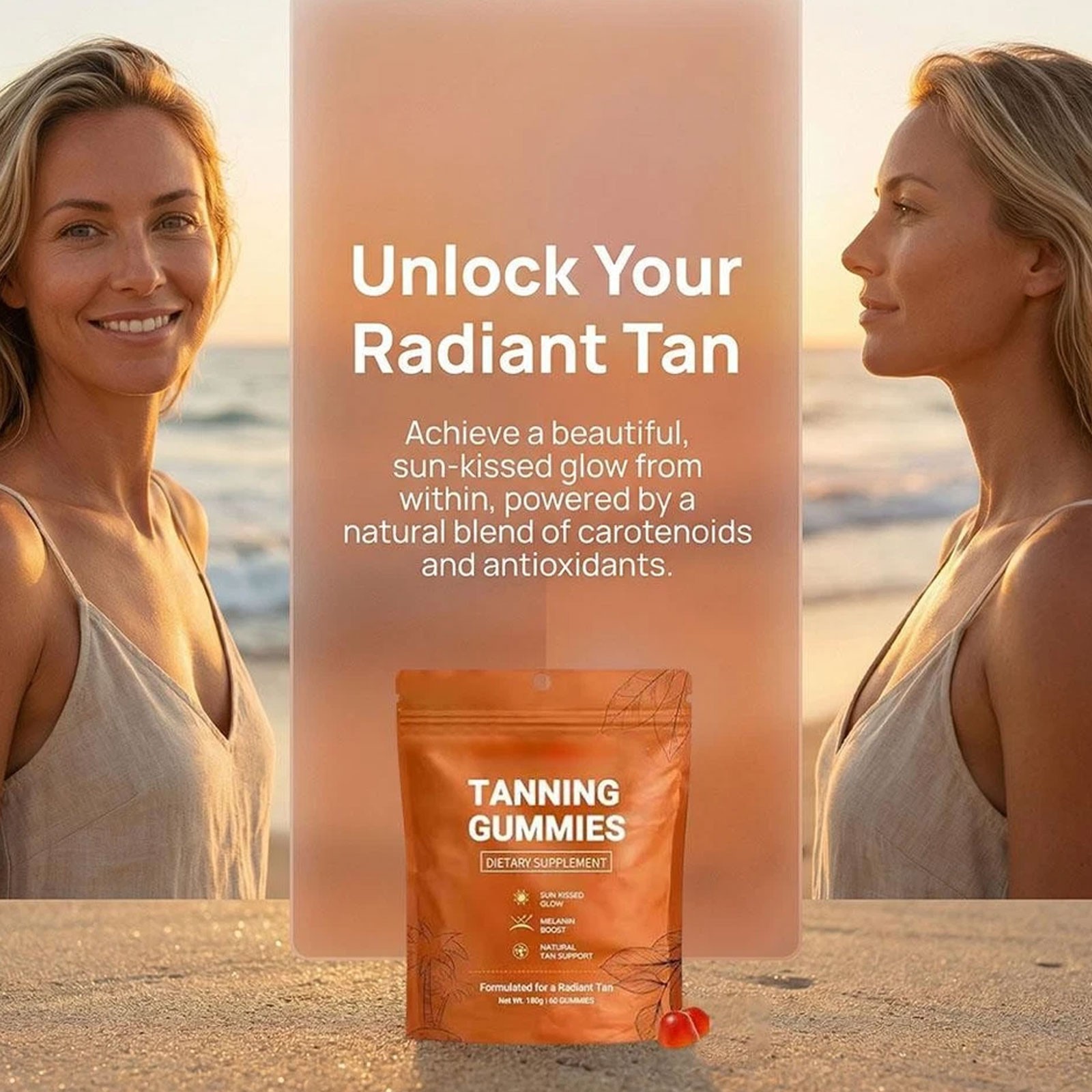 60pcs/bag Natural Daily Tanning Gummies Sunless Tan & Skin Glow Supplement