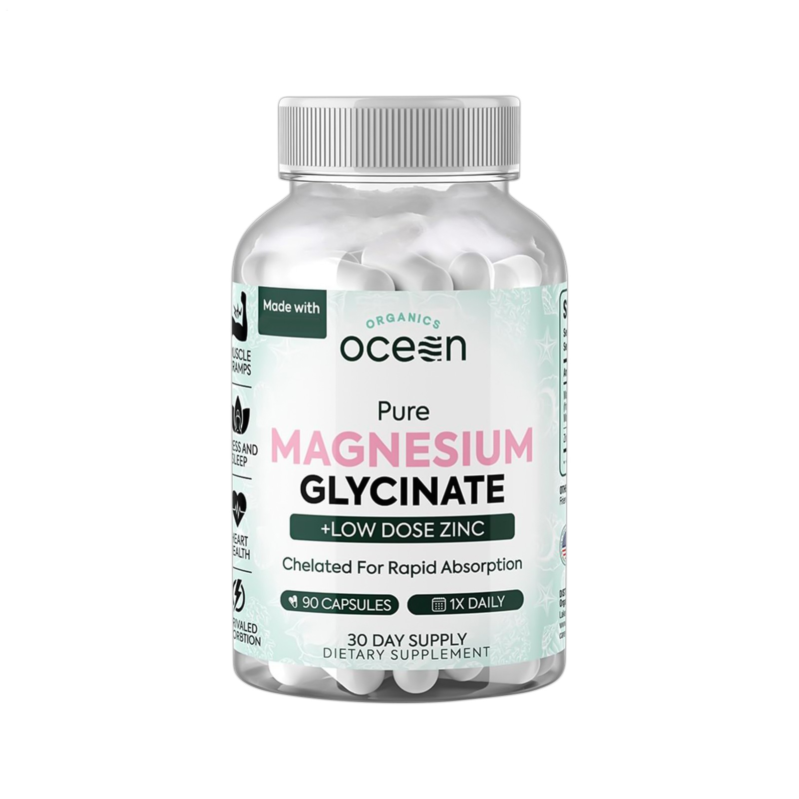 Organics Ocean Pure Magnesium Glycinate With Zinc – Strength Chelated- 90 CT