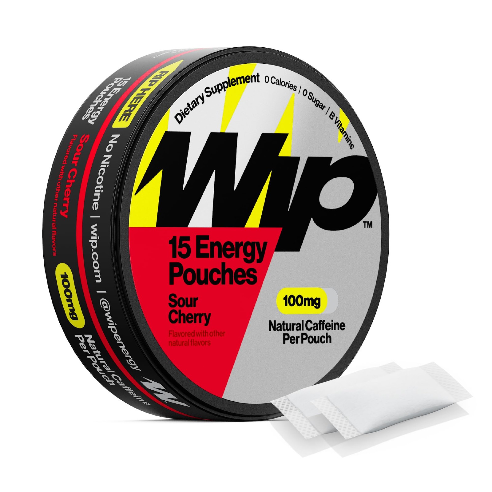 Wip Energy Pouches | 100mg 15 Count (Pack of 1), Red, Black, White, Yellow