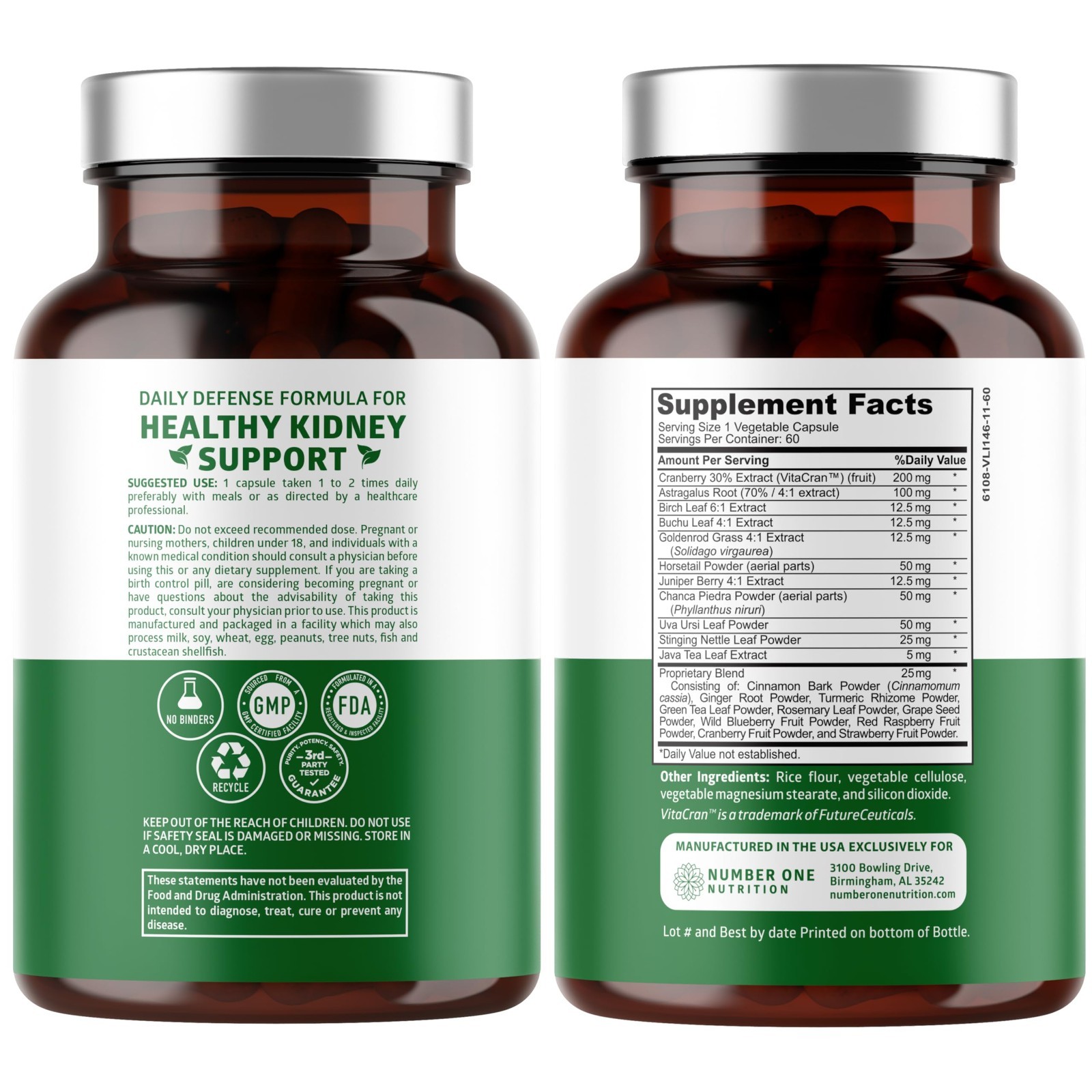 Kidney Support Supplement with 21 Herbs & Cranberry, Astragalus, Uva Ursi – 60 C