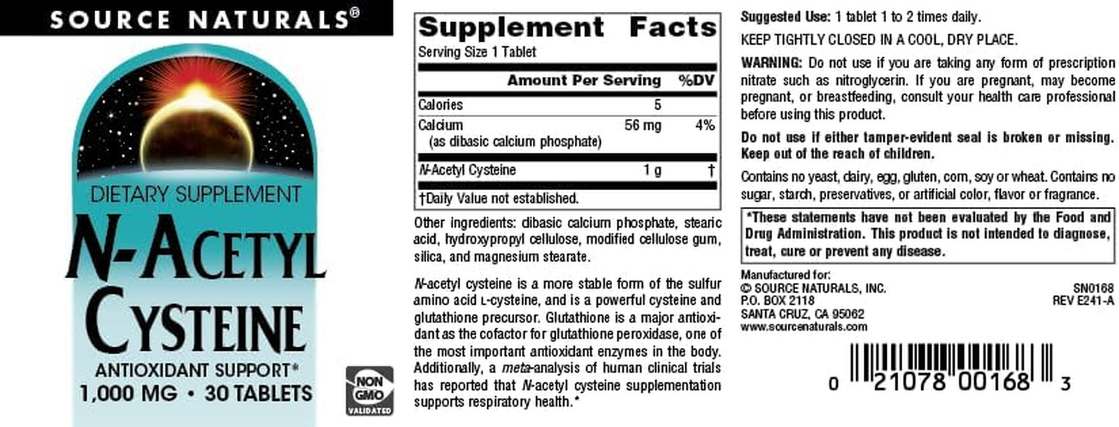 Source Naturals N-Acetyl Cysteine Antioxidant Support 1000 Mg Dietary Supplement