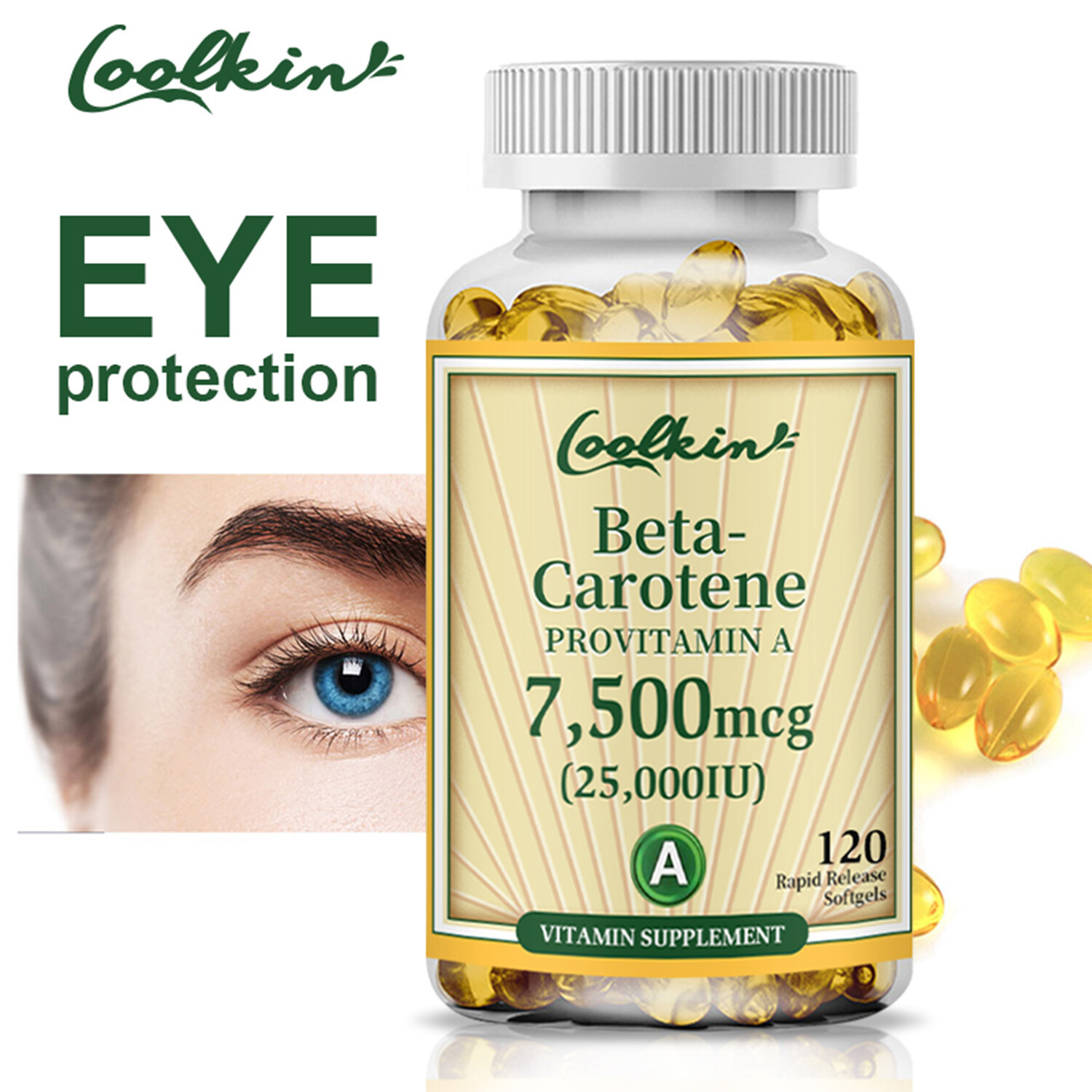 Beta-Carotene Vitamin A 25,000IU -Supports Skin & Eye Health,Non-GMO,Casein-Free