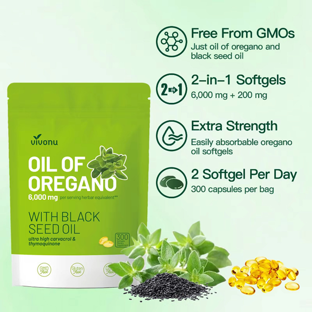 VivoNu Oil of Oregano Caps | 6000mg Oil of Oregano Featuring Black Seed Oil