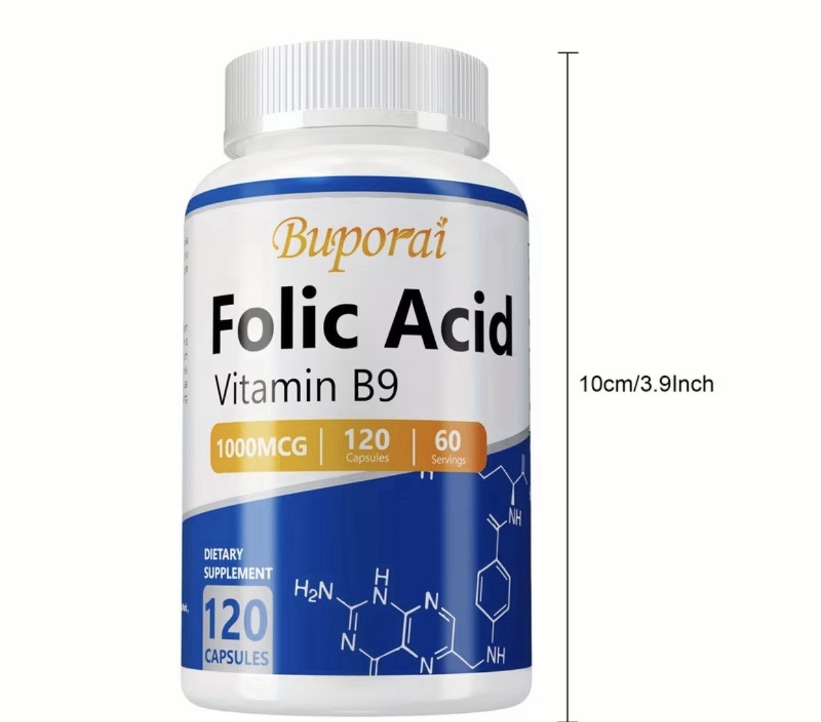 Buporai Folic Acid (Folate) Vitamin B9 1000mcg Capsules, 120 Count