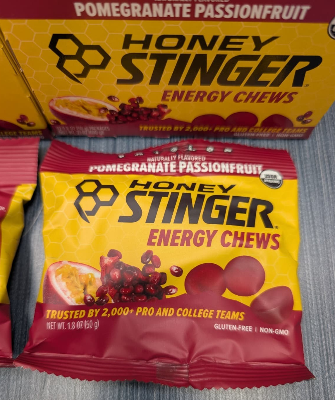Honey Stinger Organic Energy Chew, Pomegranate, Passion Fruit 24 ct Exp. 03/2027