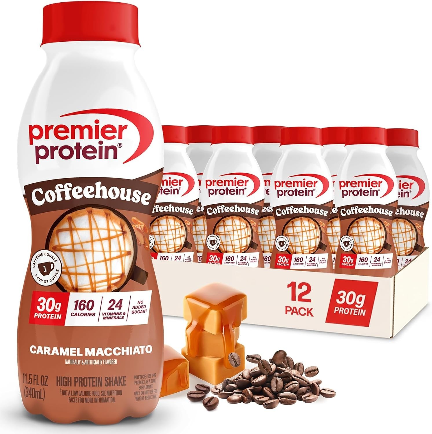 12pk Premier Protein Coffeehouse Caramel Macchiato Protein Shake with Caffeine