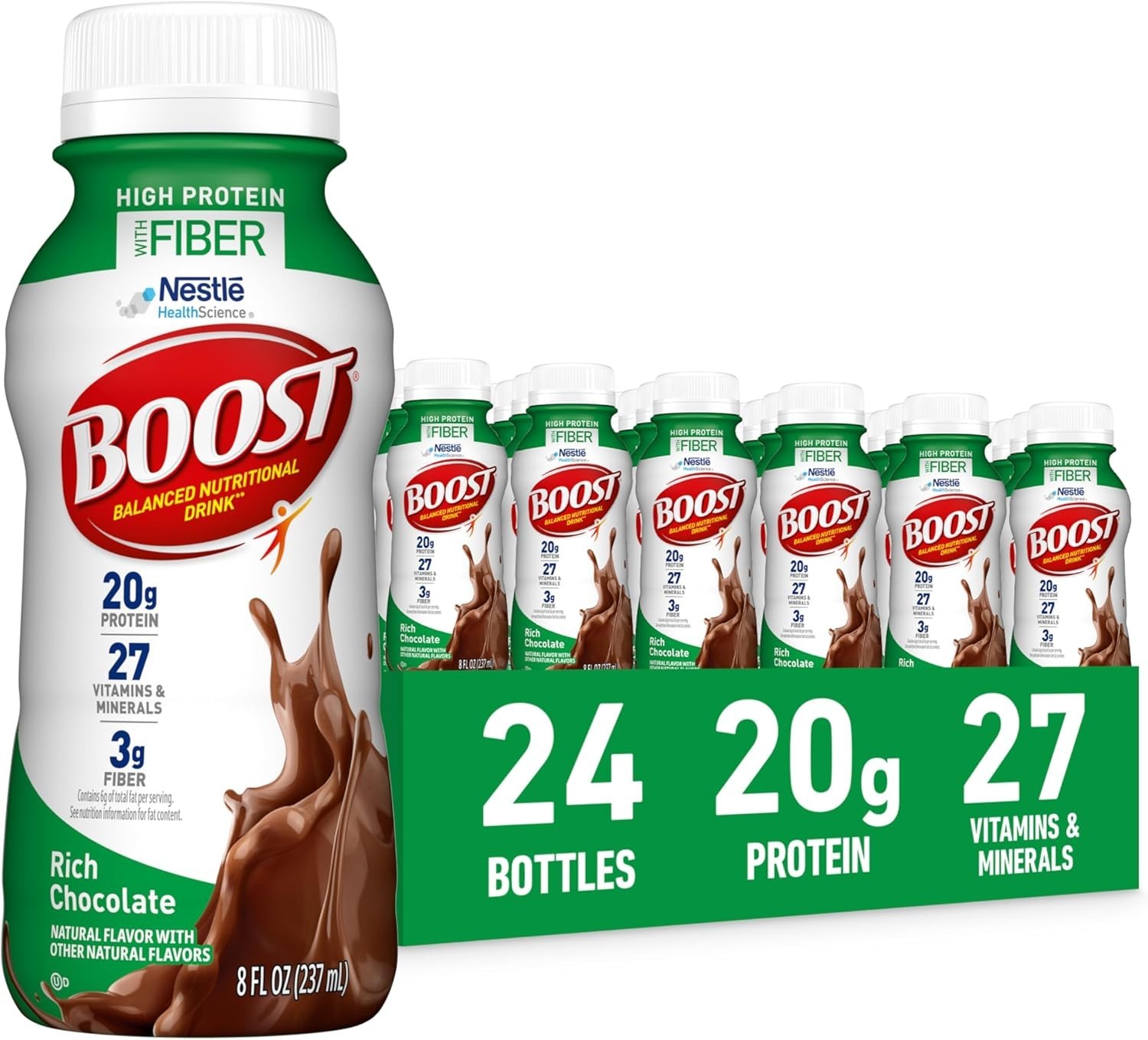 BOOST 20g High Protein Nutritional Drink Shakes, Rich Chocolate, 8 fl oz,24 Pack