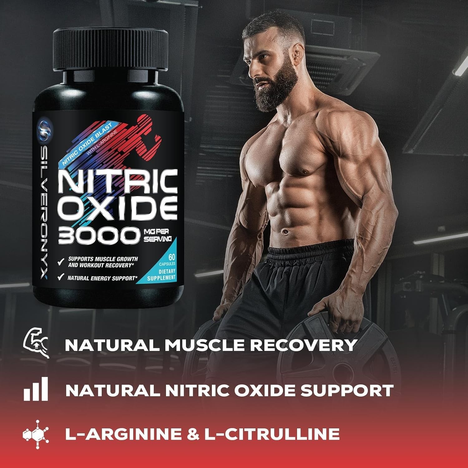 60 Capsules 3000mg Nitric Oxide Booster | L-Arginine AKG Citrulline Pre Workout
