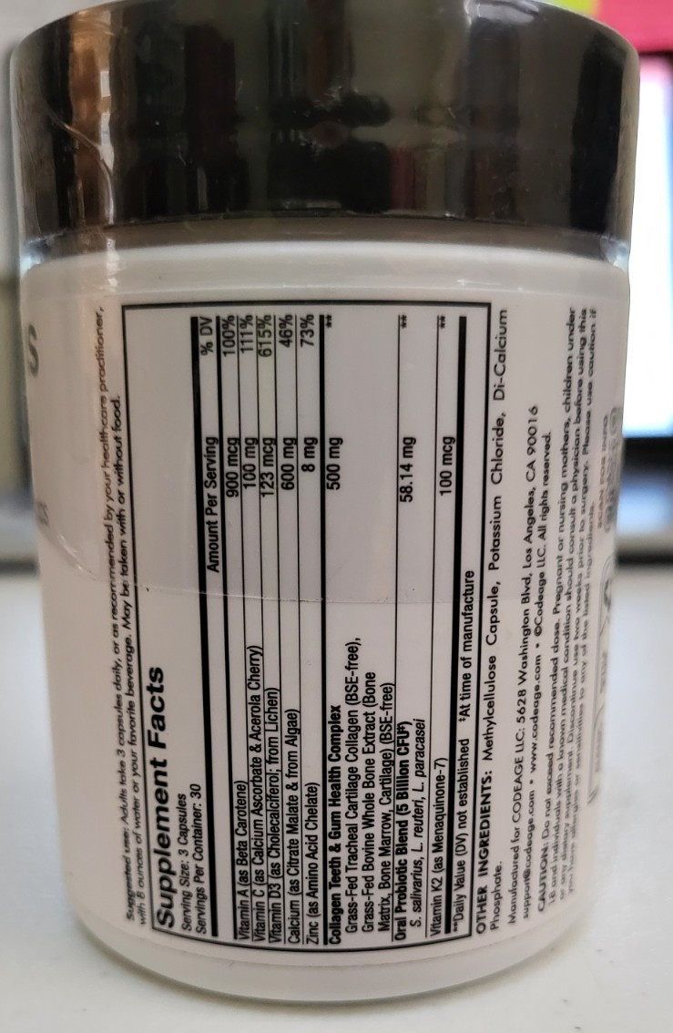 Codeage Teeth & Gums Vitamins + Oral Probiotics, 90 Capsules, 01/26/2027