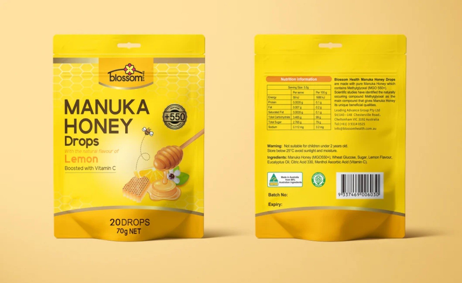 Blossom Health Manuka Honey MGO 550+ Lemon 20 drops 70g
