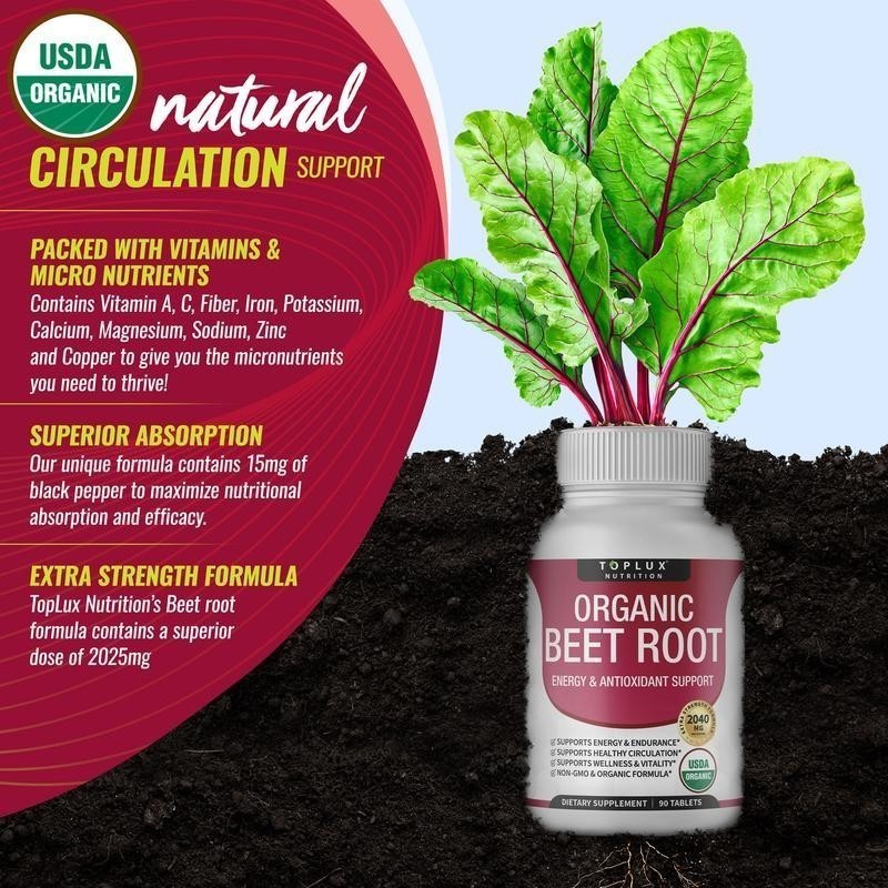 TopLux Root Beet 2040mg 90ct Pills Energy Circulation Antioxidant Support