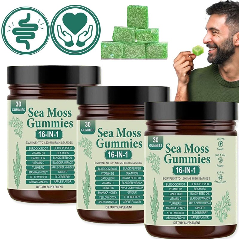 16 in 1 Sea Organic Moss Gummy | Irishmoss Extract 6000Mg | Green Apple Flavor.