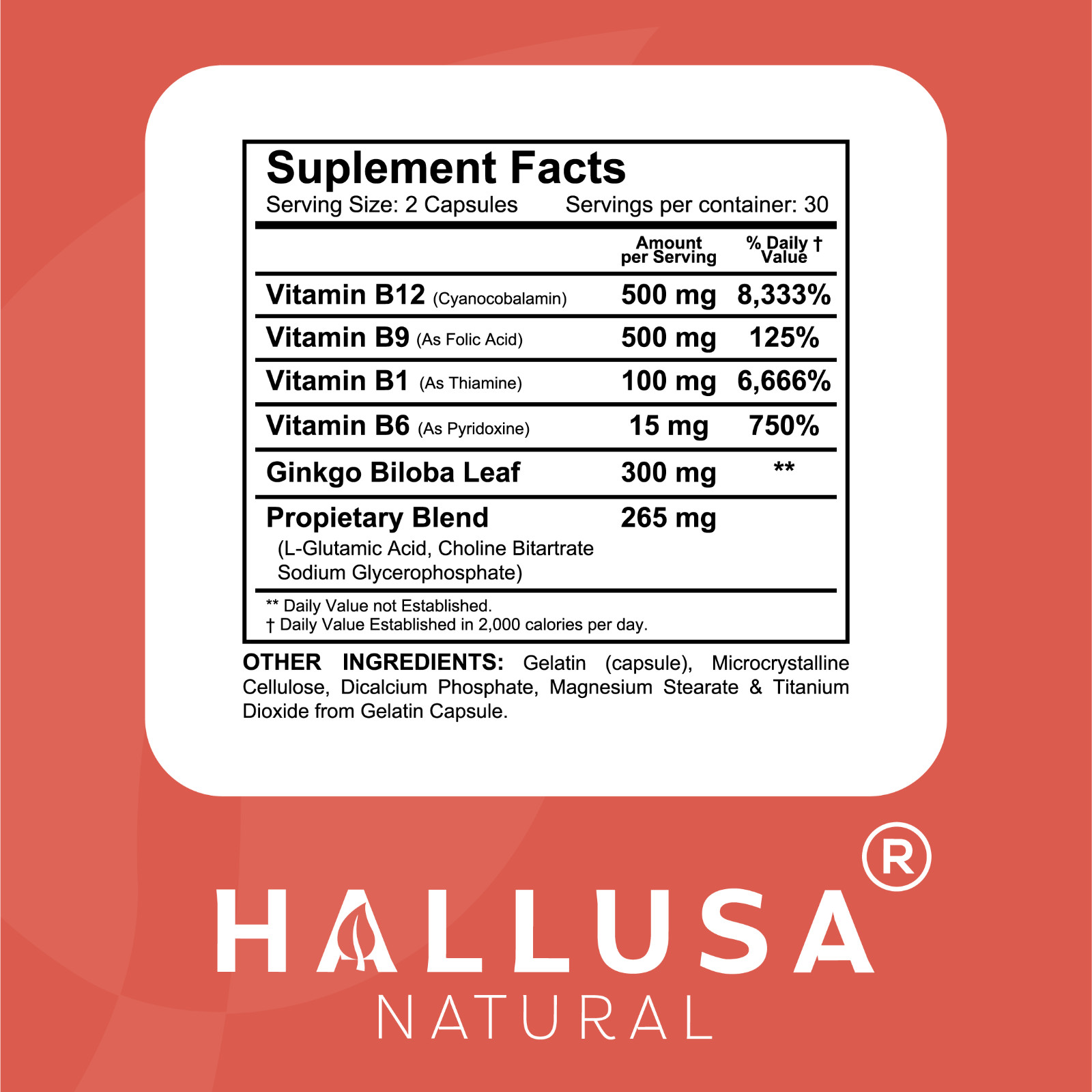 HallMemory – Ginkgo Biloba – Brain Supplements for Memory and Focus – 60 Caps