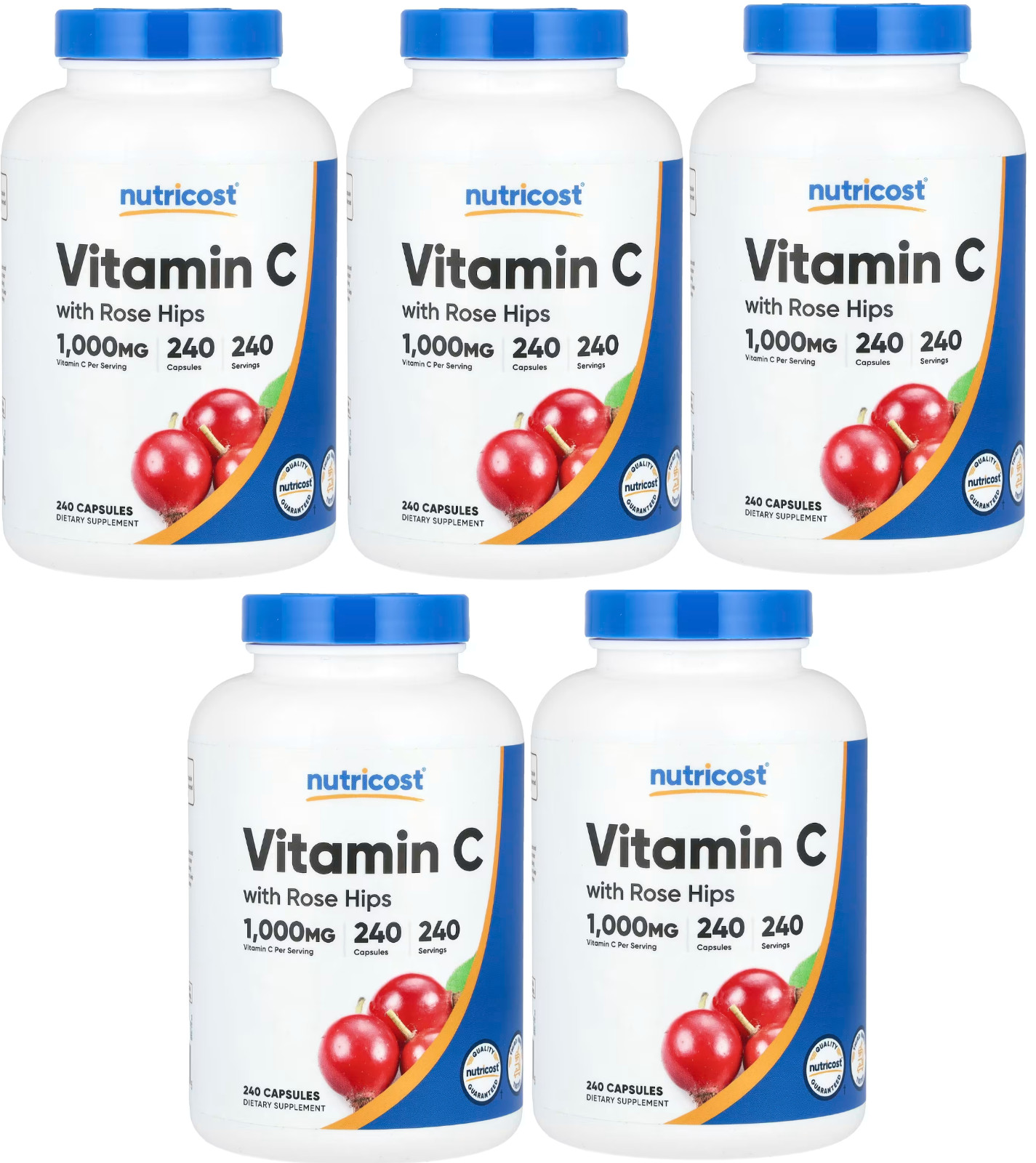 5 PACK – Nutricost Vitamin C with Rose Hips 1025mg, 240 Capsules