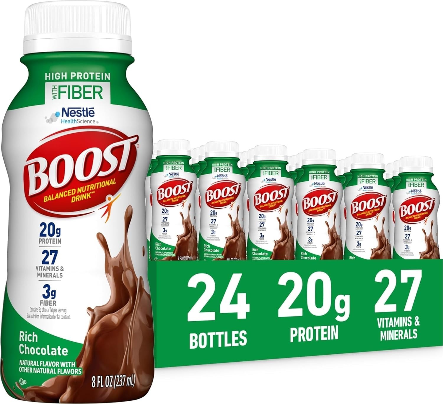 BOOST High Protein Fiber Nutritional Drink Rich Chocolate 8 fl oz 24 Pack NEW