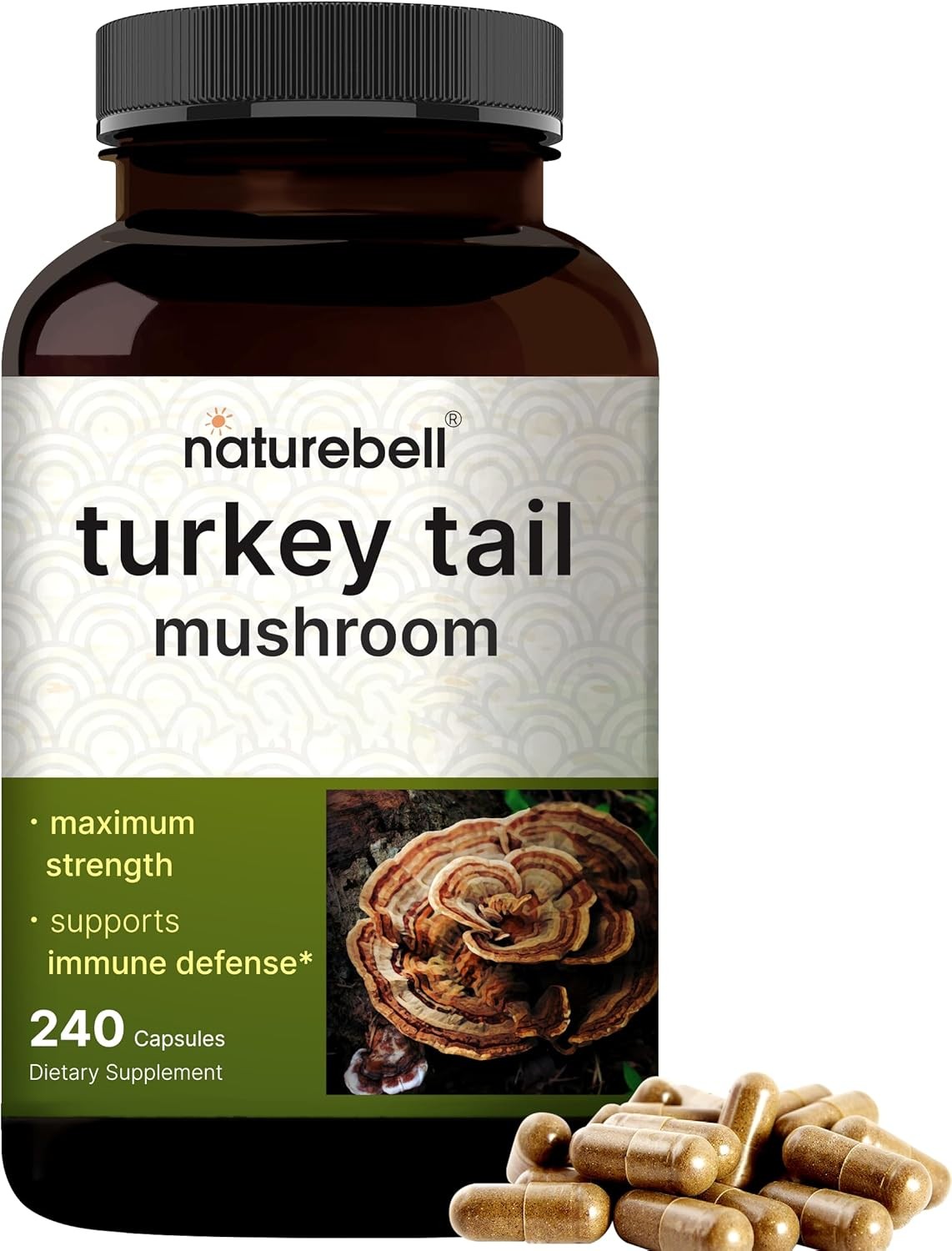 NatureBell Turkey Tail Mushroom Capsules 15,000mg Per 240 Count (Pack of 1)