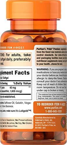Puritan’s Pride Premium Lutigold™ Lutein Carotenoid 40 mg with Zeaxanthin for