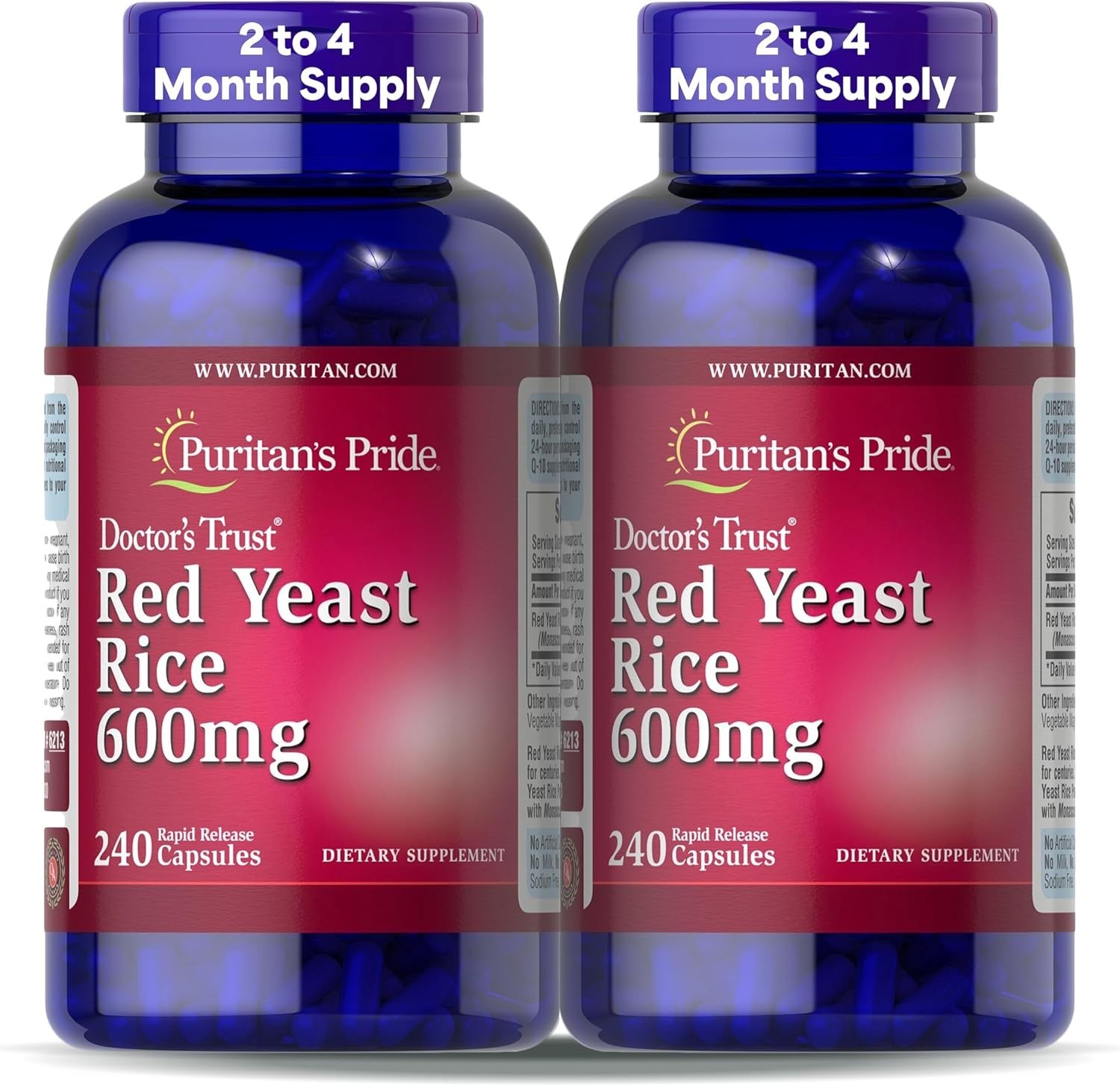 Puritan’S Pride Red Yeast Rice Capsule 600 Mg, 240 Count, Pack of 2