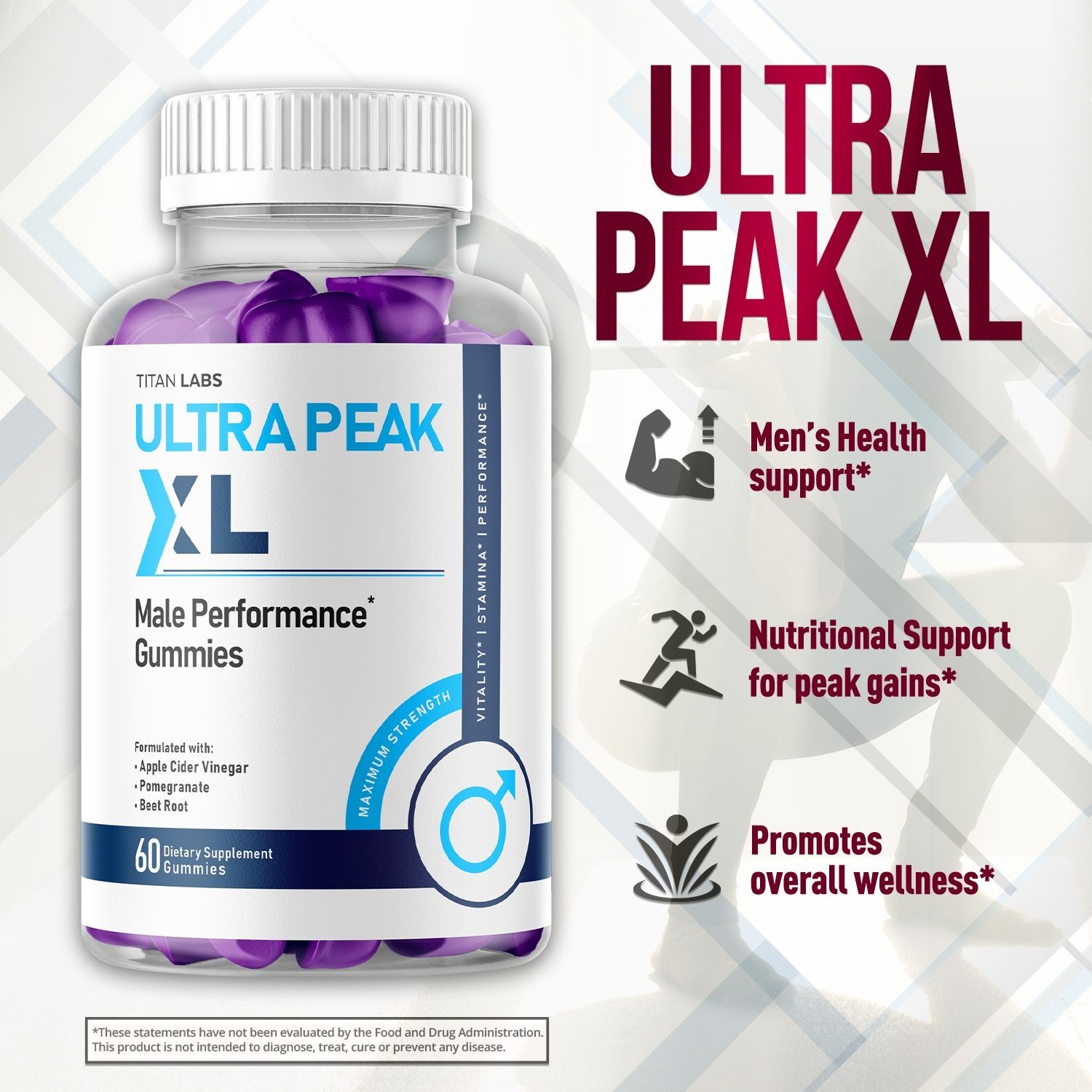 (3 Pack) Ultra Peak XL Gum Advanced Male Support Vitamin UltraPeakXL 180 Gummies